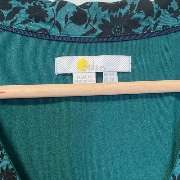 Boden green black  floral v neck long sleeve maxi dress with belt - Picture 3 of 5